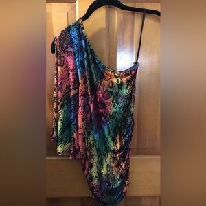 Body Central Bodycon Neon Snakeskin One-Shoulder Top